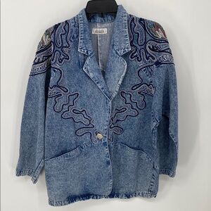 Vintage Dolman Sleeve Embroidered Jean Jacket AMAZING Size Large